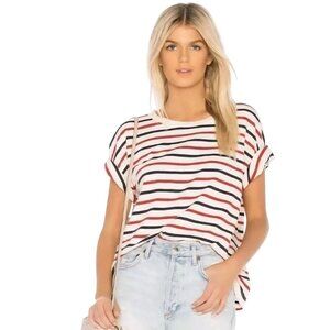 Current Elliott The Roadie Top Vintage Striped Jersey Distressed Red Blue 0/XS